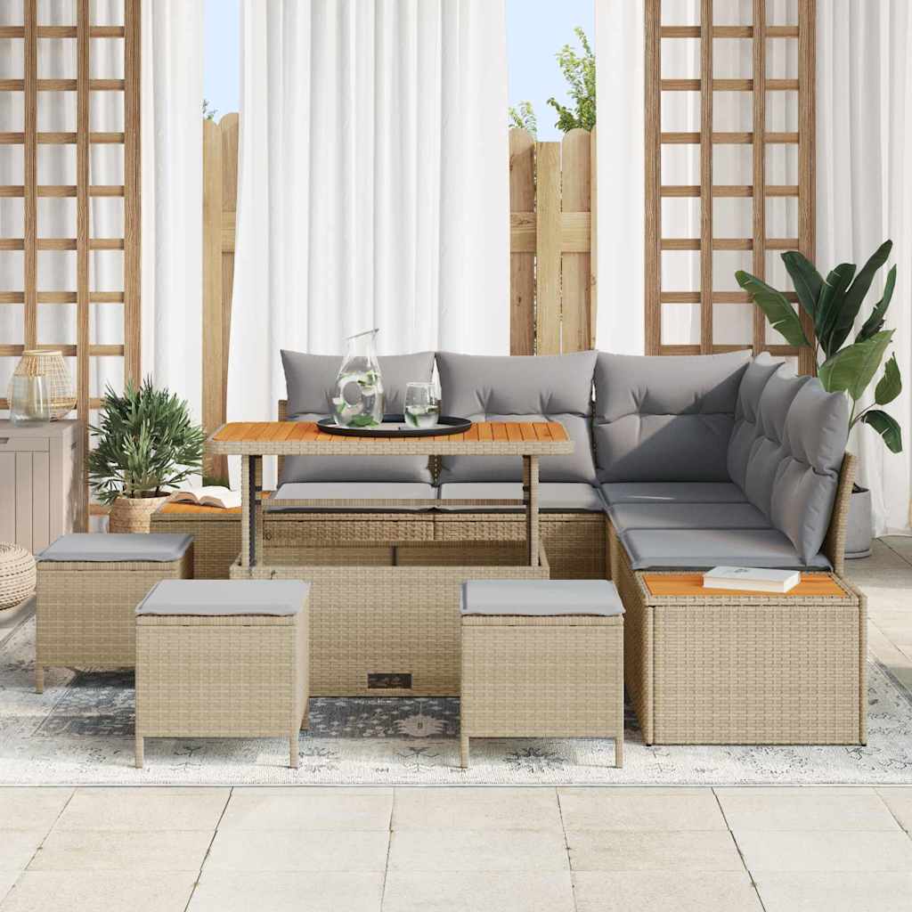 Set Divano da Giardino con cuscino 9 pcs Beige Poly Rattan | homemem39
