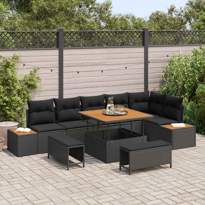 Set Divano da Giardino con cuscino 9 pcs Nero Poly Rattan | homemem39