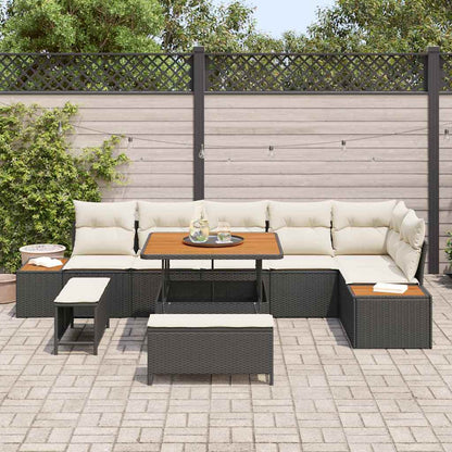 Set Divano da Giardino con cuscino 9 pcs Nero Poly Rattan | homemem39