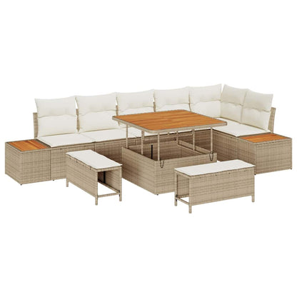 Set Divano da Giardino con cuscino 9 pcs Beige Poly Rattan