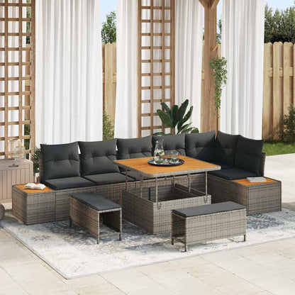 Set Divano da Giardino con cuscino 9 pcs Grigio Poly Rattan
