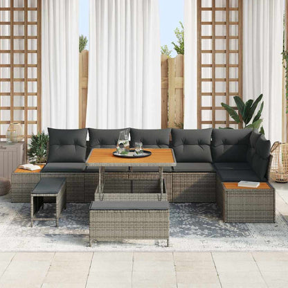 Set Divano da Giardino con cuscino 9 pcs Grigio Poly Rattan