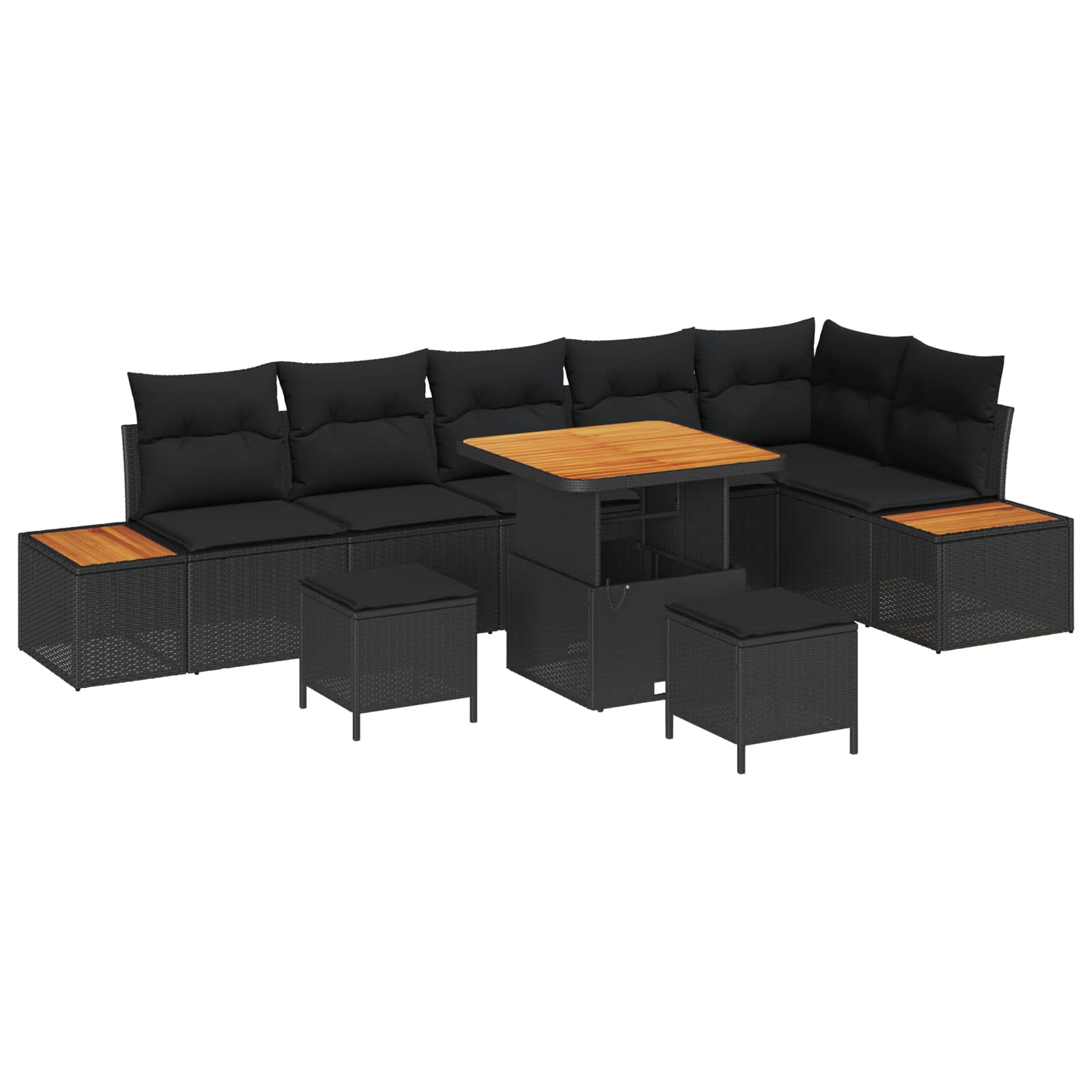 Set Divano da Giardino con cuscino 9 pcs Nero Poly Rattan | homemem39