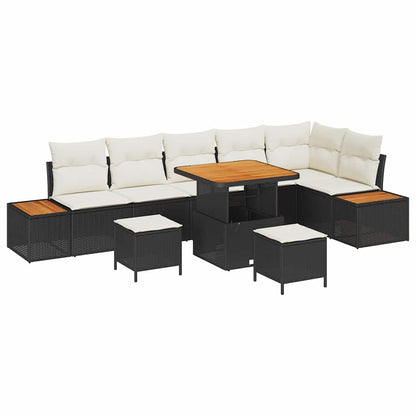 Set Divano da Giardino con cuscino 9 pcs Nero Poly Rattan | homemem39
