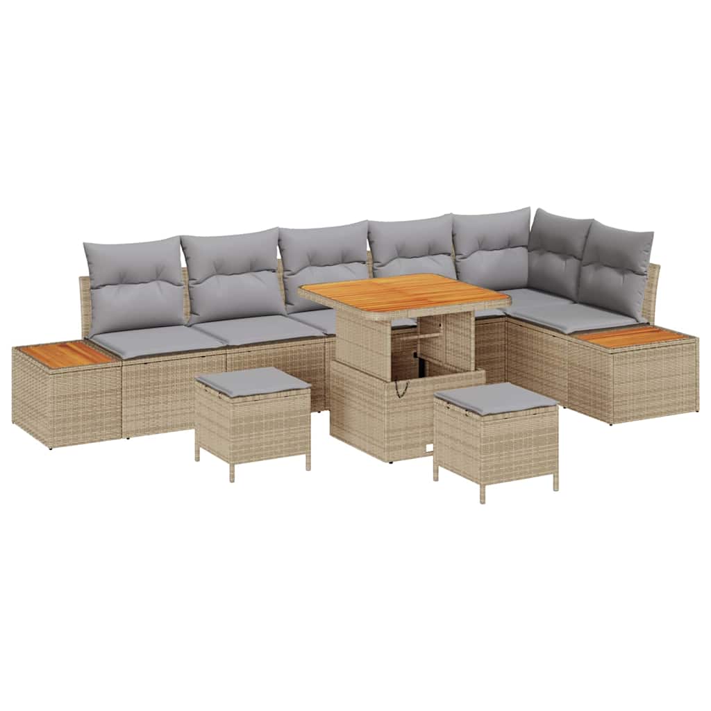 Set Divano da Giardino 9 pz 8-Numero di posti Beige Poly Rattan | homemem39