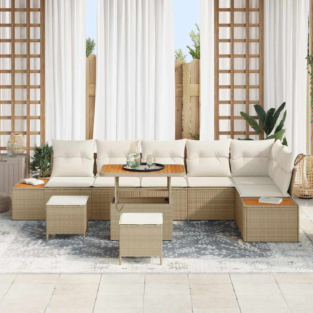 Set Divano da Giardino con cuscino 9 pcs Beige Poly Rattan