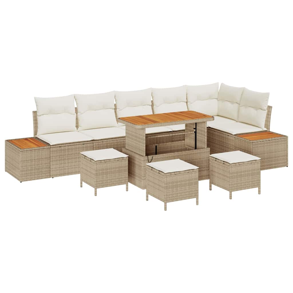 Set Divano da Giardino con cuscino 10 pcs Beige Poly Rattan | homemem39