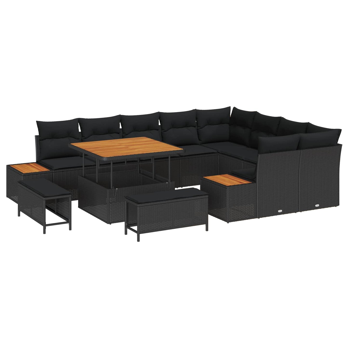 Set Divano da Giardino con cuscino 12 pcs Nero Poly Rattan | homemem39