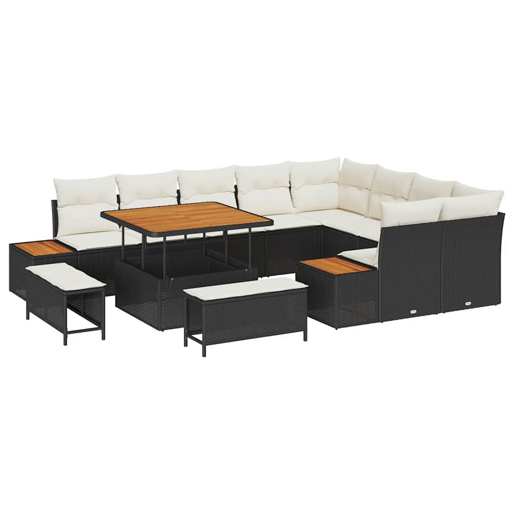 Set Divano da Giardino con cuscino 12 pcs Nero Poly Rattan | homemem39