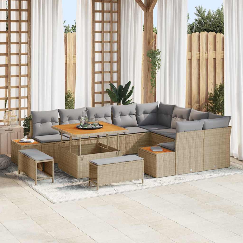 Set Divano da Giardino con cuscino 12 pcs Beige Poly Rattan | homemem39