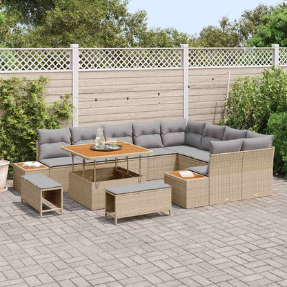 Set Divano da Giardino con cuscino 12 pcs Beige Poly Rattan | homemem39