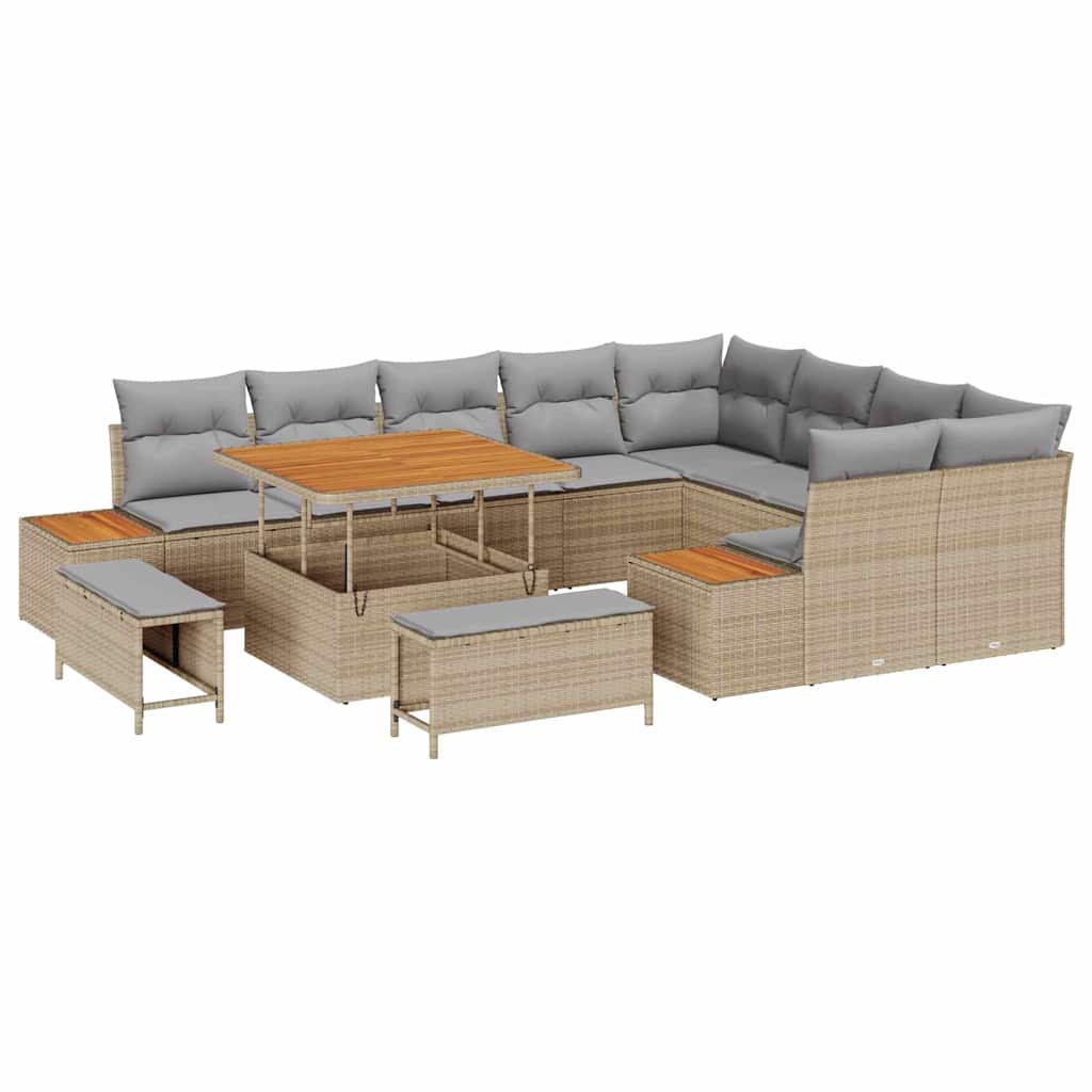 Set Divano da Giardino con cuscino 12 pcs Beige Poly Rattan | homemem39
