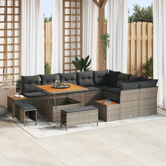 Set Divano da Giardino con cuscino 12 pcs Grigio Poly Rattan