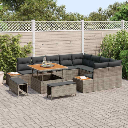 Set Divano da Giardino con cuscino 12 pcs Grigio Poly Rattan | homemem39