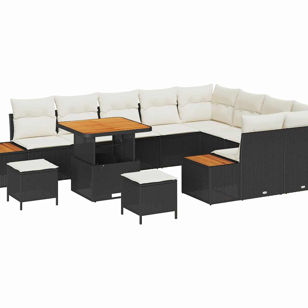 Set Divano da Giardino con cuscino 12 pcs Nero Poly Rattan | homemem39