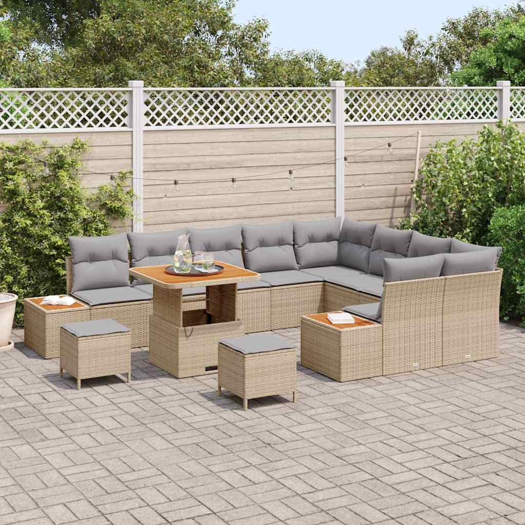 Set Divano da Giardino con cuscino Beige Poly Rattan