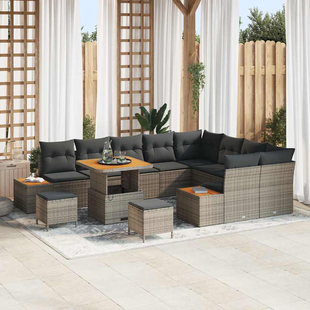 Set Divano da Giardino con cuscino 12 pcs Grigio Poly Rattan | homemem39