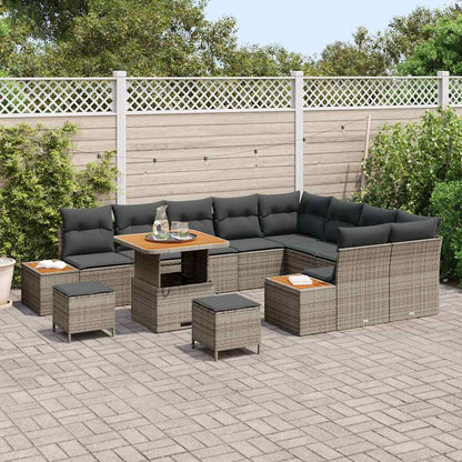 Set Divano da Giardino con cuscino 12 pcs Grigio Poly Rattan | homemem39