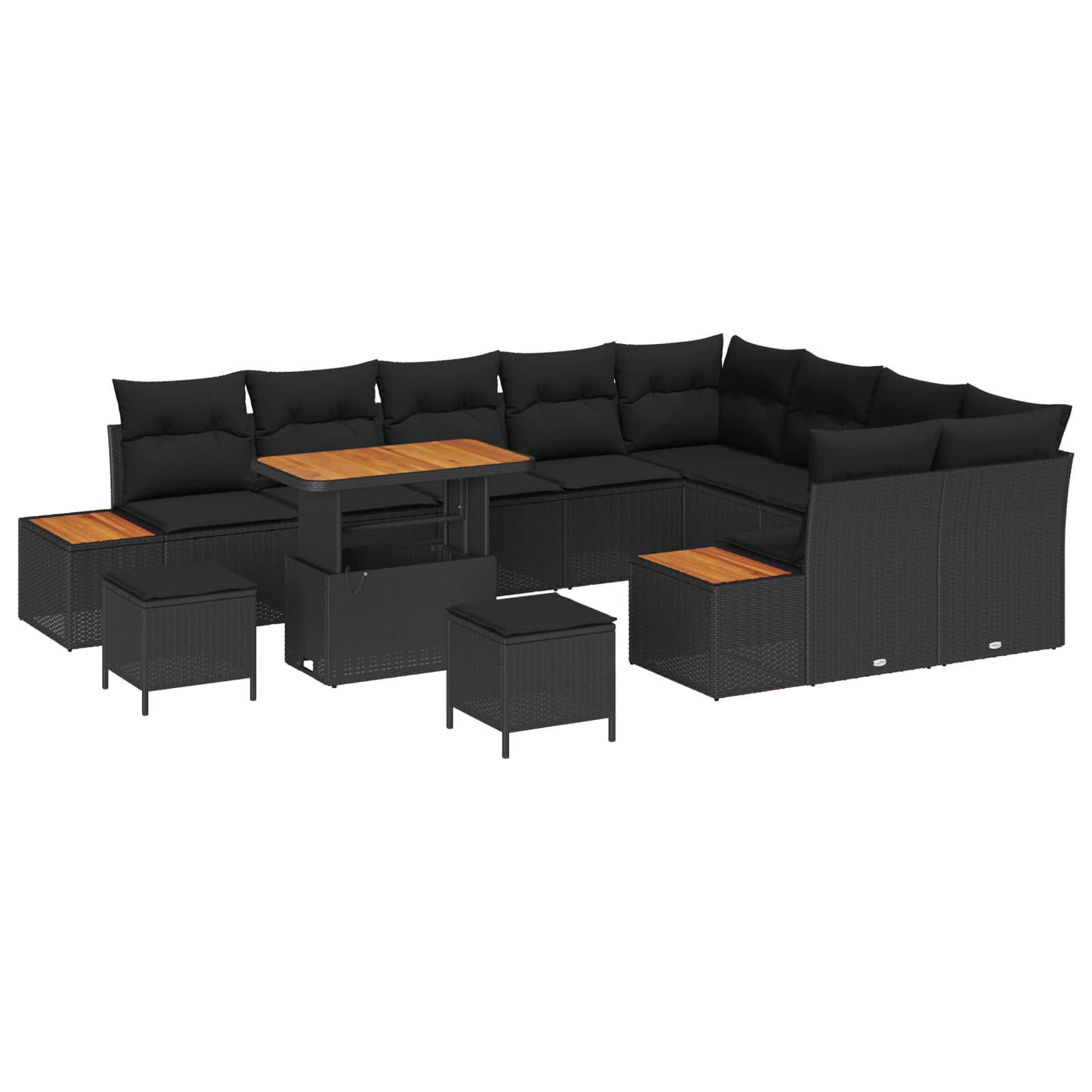 Set Divano da Giardino con cuscino 12 pcs Nero Poly Rattan | homemem39