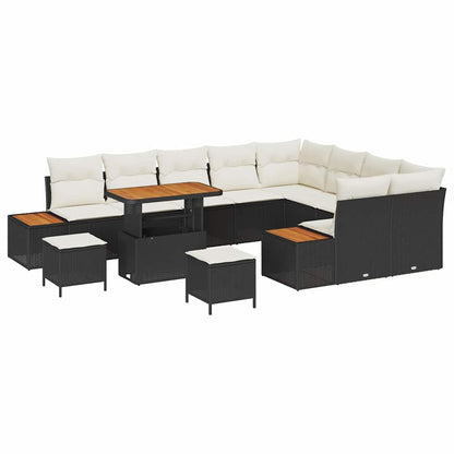 Set Divano da Giardino con cuscino 12 pcs Nero Poly Rattan | homemem39