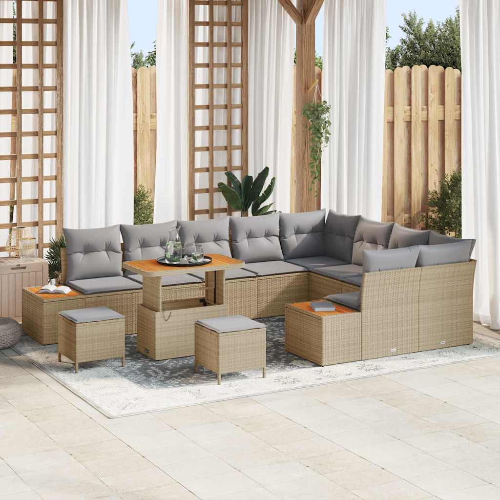 Set Divano da Giardino con cuscino 12 pcs Beige Poly Rattan | homemem39