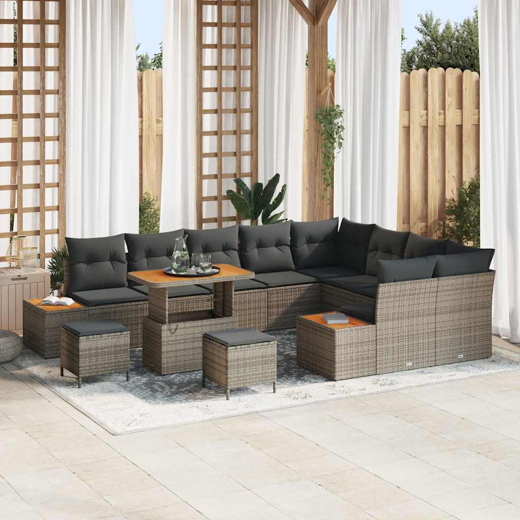 Set Divano da Giardino con cuscino 12 pcs Grigio Poly Rattan | homemem39