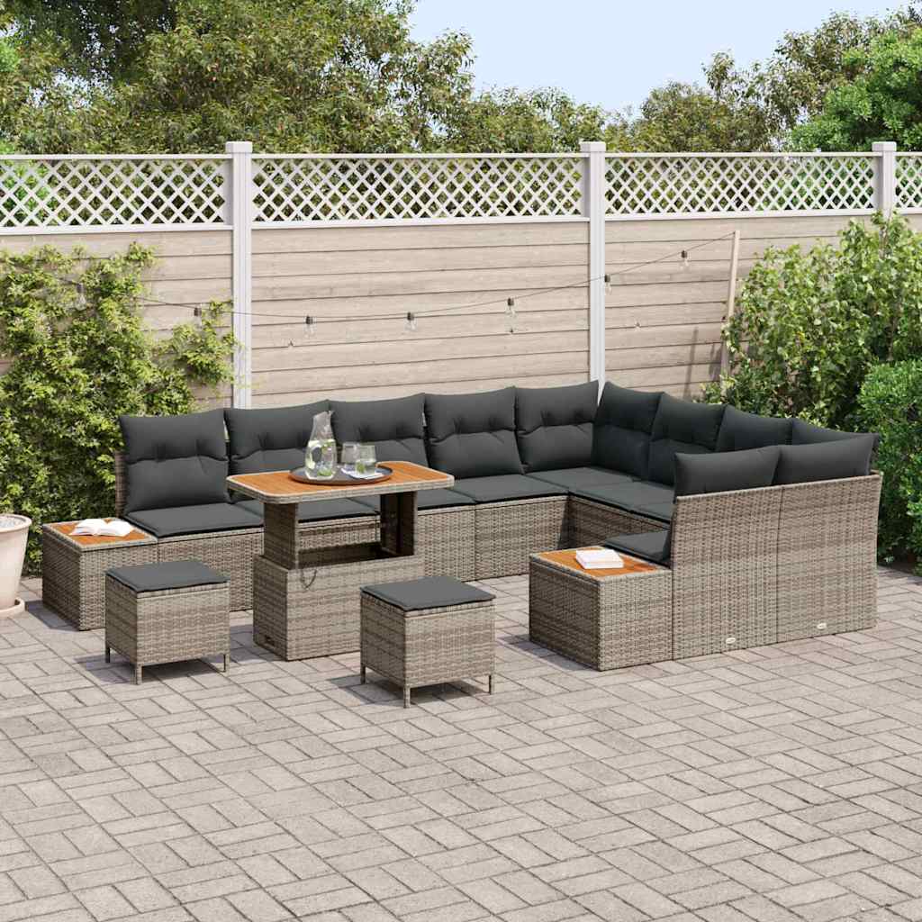 Set Divano da Giardino con cuscino 12 pcs Grigio Poly Rattan | homemem39