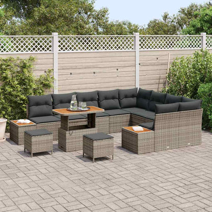 Set Divano da Giardino con cuscino 12 pcs Grigio Poly Rattan | homemem39