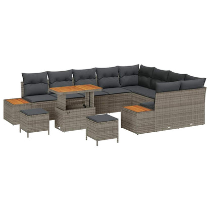 Set Divano da Giardino con cuscino 12 pcs Grigio Poly Rattan | homemem39