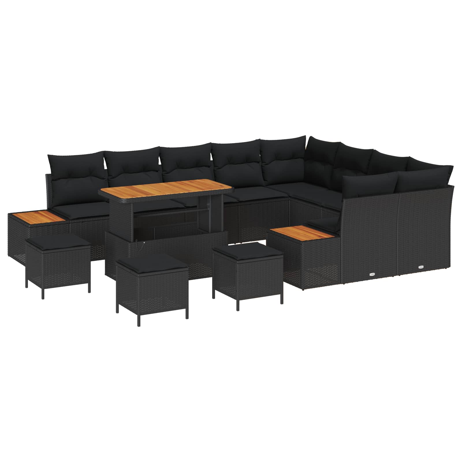 Set Divano da Giardino con cuscino 13 pcs Nero Poly Rattan | homemem39