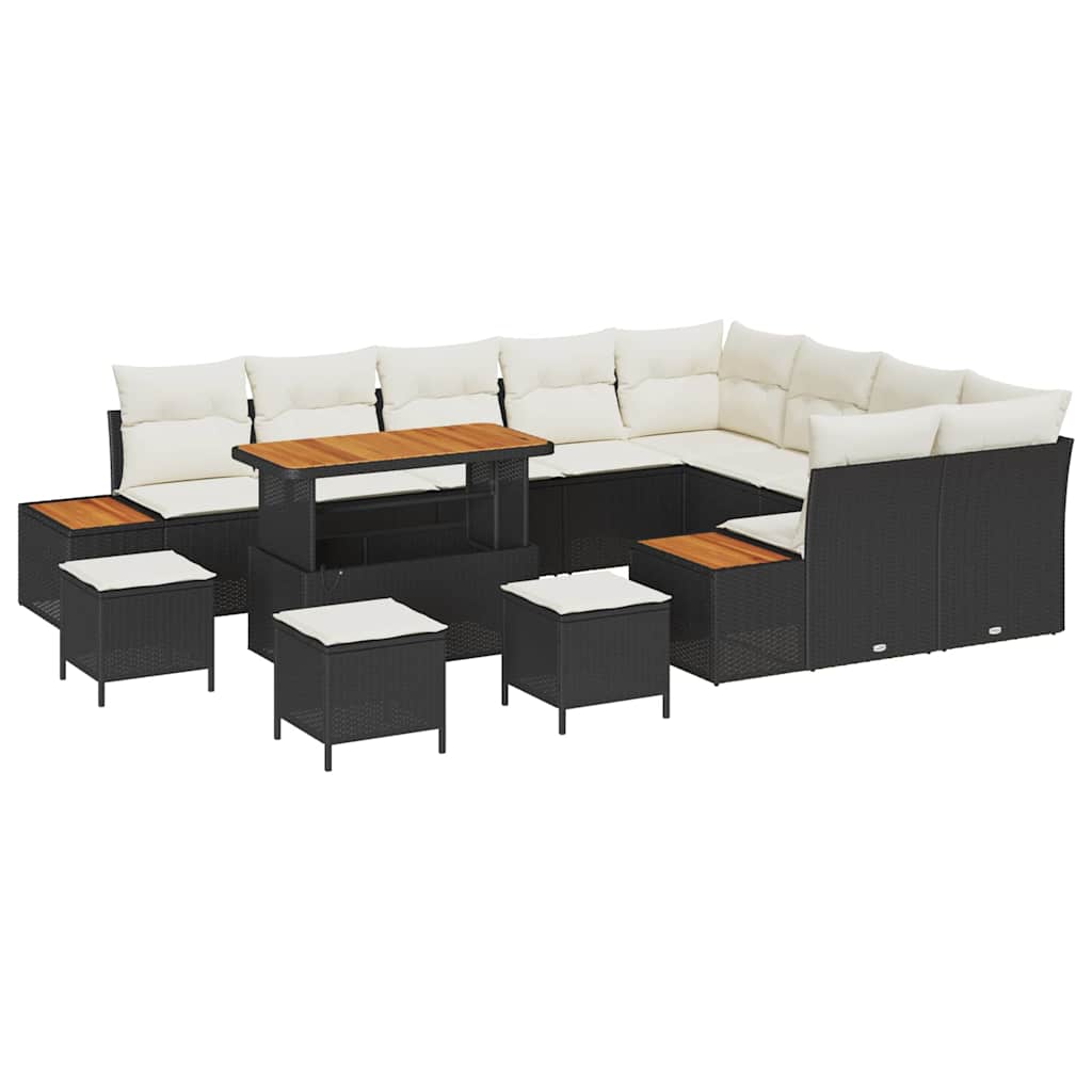 Set Divano da Giardino con cuscino 13 pcs Nero Poly Rattan | homemem39