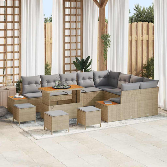 Set Divano da Giardino con cuscino 13 pcs Beige Poly Rattan