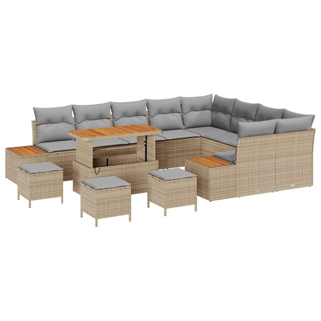 Set Divano da Giardino con cuscino 13 pcs Beige Poly Rattan | homemem39
