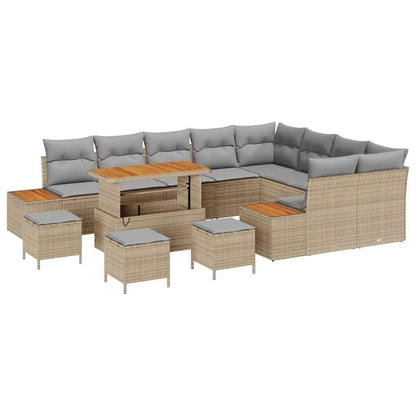 Set Divano da Giardino con cuscino 13 pcs Beige Poly Rattan | homemem39