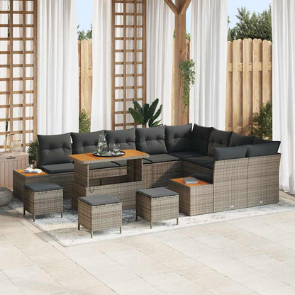 Set Divano da Giardino con cuscino 13 pcs Grigio Poly Rattan | homemem39