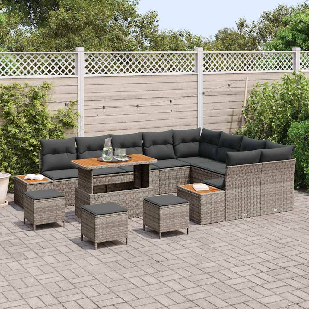 Set Divano da Giardino con cuscino 13 pcs Grigio Poly Rattan | homemem39