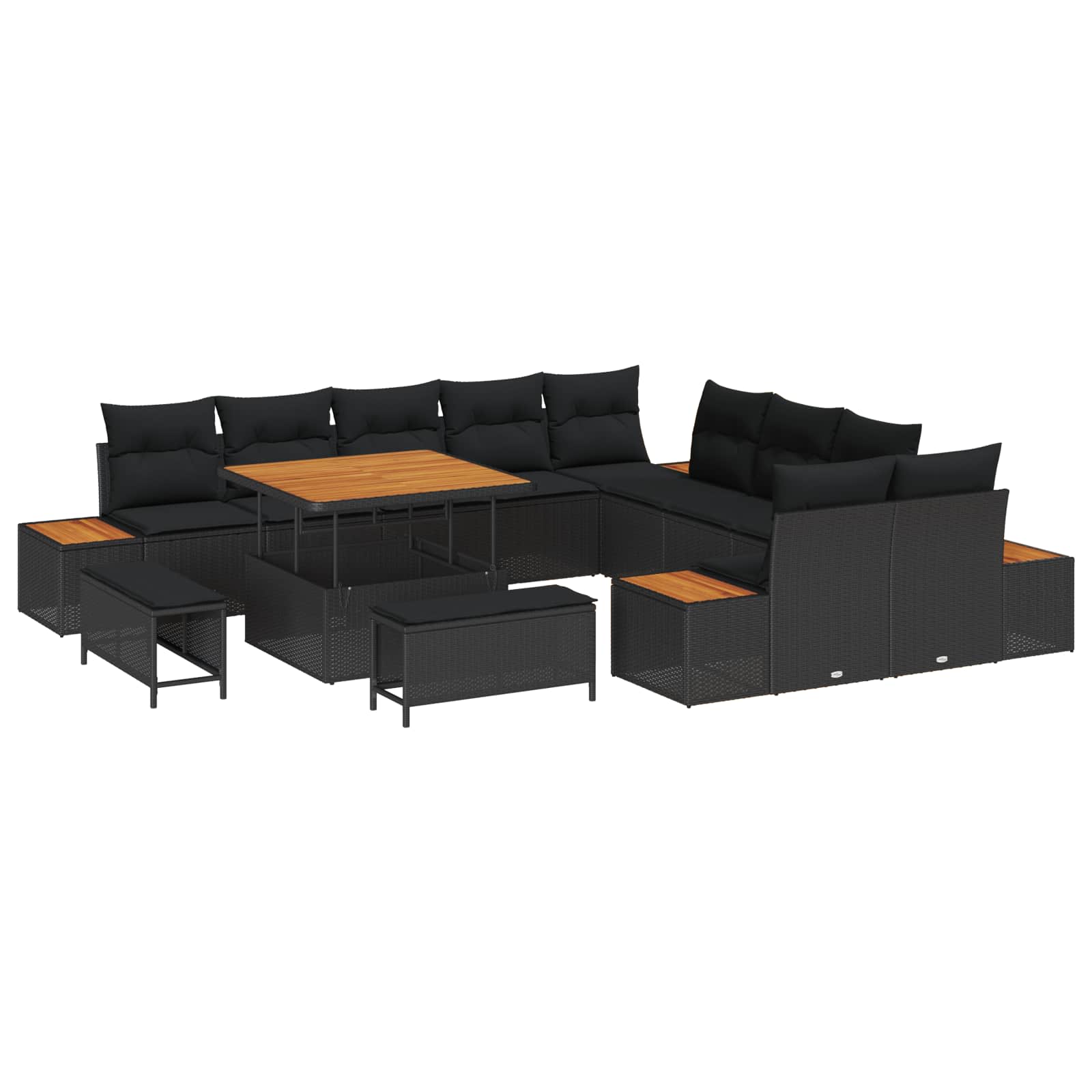 Set Divano da Giardino con cuscino 13 pcs Nero Poly Rattan | homemem39