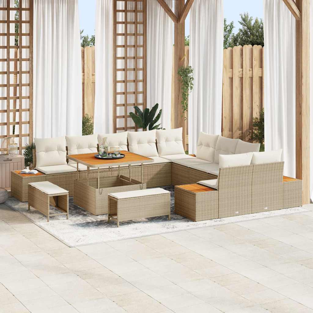 Set Divano da Giardino con cuscino 13 pcs Beige Poly Rattan | homemem39