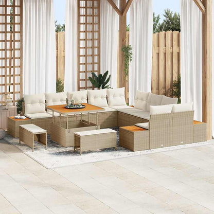 Set Divano da Giardino con cuscino 13 pcs Beige Poly Rattan | homemem39