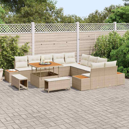 Set Divano da Giardino con cuscino 13 pcs Beige Poly Rattan | homemem39