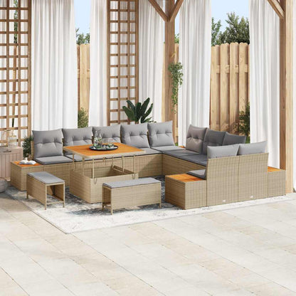 Set Divano da Giardino con cuscino 13 pcs Beige Poly Rattan | homemem39
