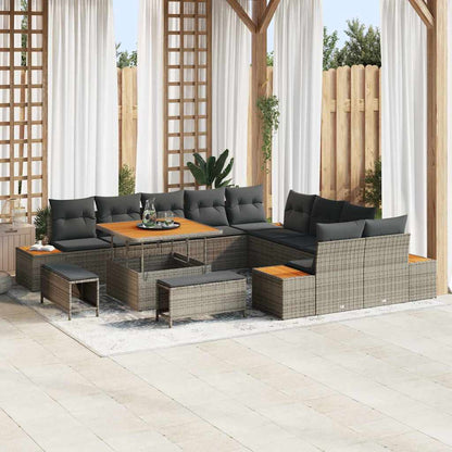 Set Divano da Giardino con cuscino 13 pcs Grigio Poly Rattan | homemem39