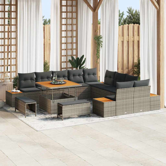 Set Divano da Giardino con cuscino 13 pcs Grigio Poly Rattan
