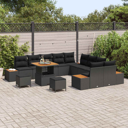 Set Divano da Giardino con cuscino 13 pcs Nero Poly Rattan | homemem39