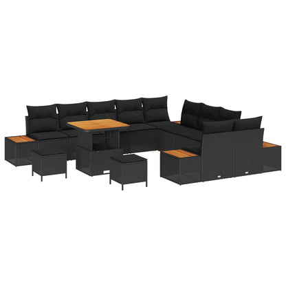 Set Divano da Giardino con cuscino 13 pcs Nero Poly Rattan | homemem39