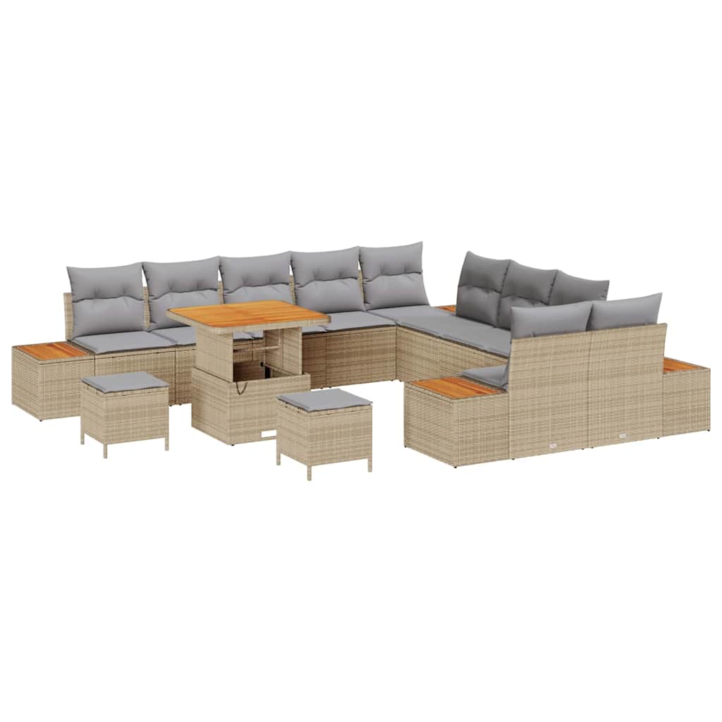 Set Divano da Giardino con cuscino 13 pcs Beige Poly Rattan | homemem39