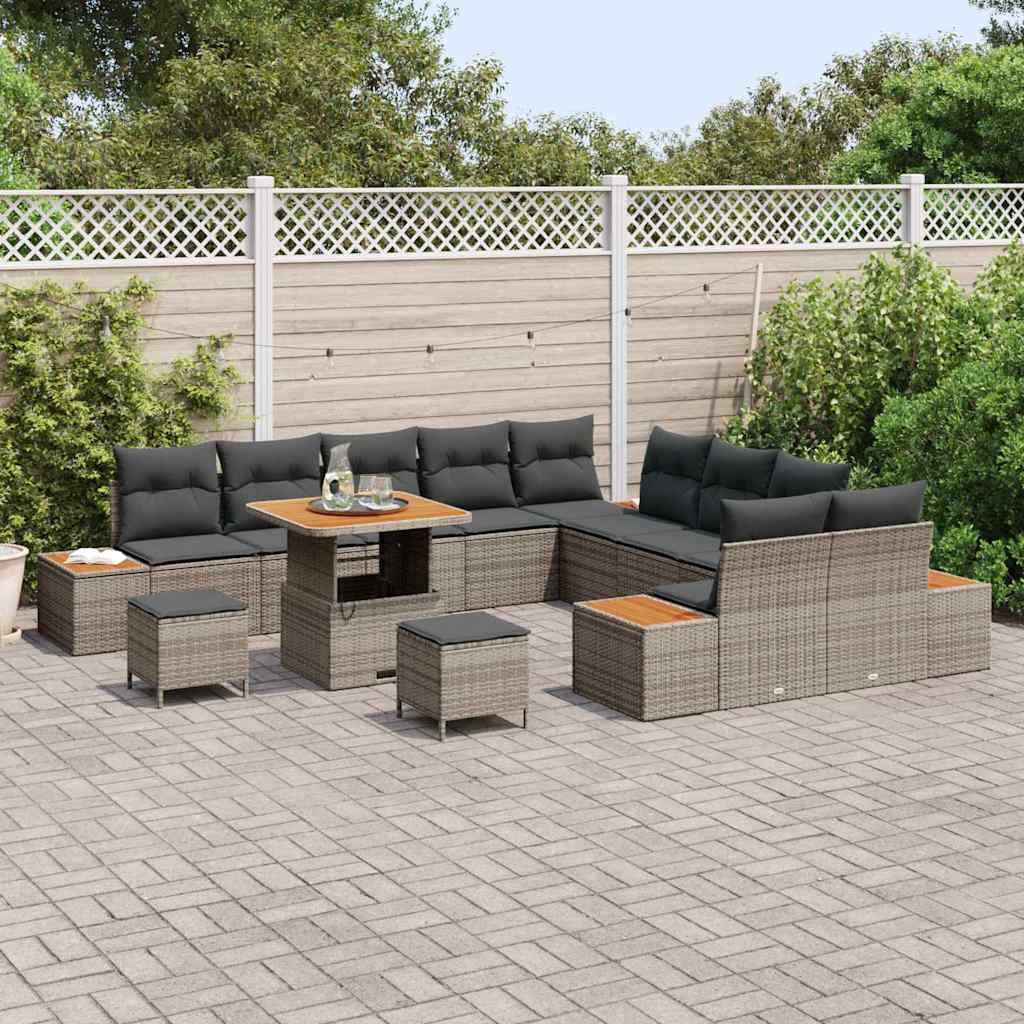 Set Divano da Giardino con cuscino 13 pcs Grigio Poly Rattan | homemem39