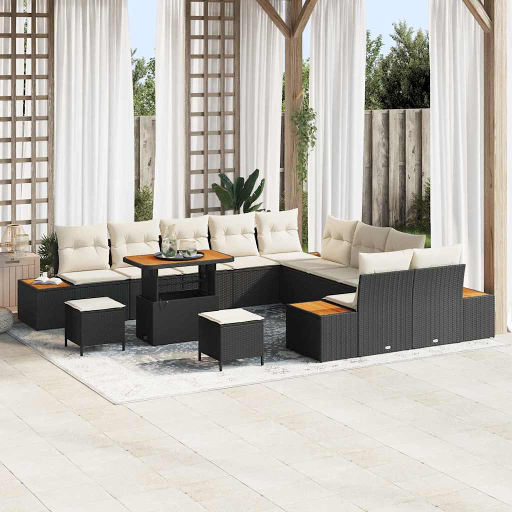 Set Divano da Giardino con cuscino 13 pcs Nero Poly Rattan | homemem39