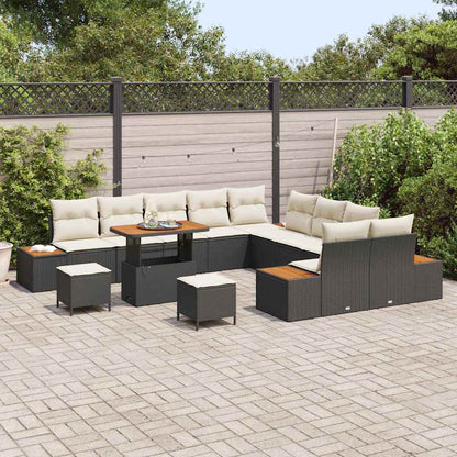 Set Divano da Giardino con cuscino 13 pcs Nero Poly Rattan | homemem39