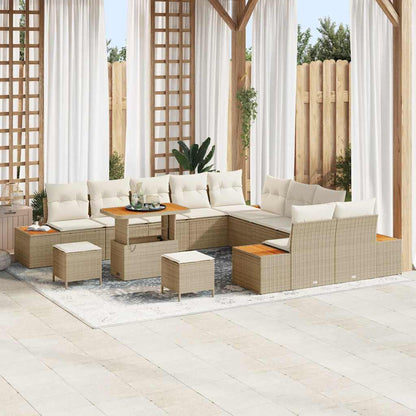 Set Divano da Giardino con cuscino 13 pcs Beige Poly Rattan | homemem39